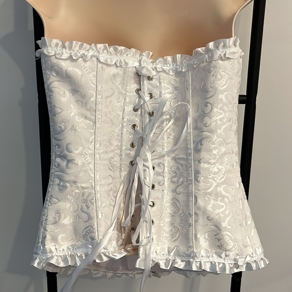 ADORE ME White Corset LARGE Ruffle Tie Bride Bridal Wedding Ruffle Trim Size M - Picture 4 of 9